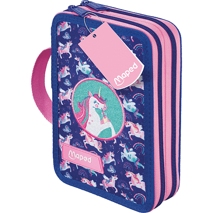 Пенал "Unicorn", 2 отделения, с наполнением, розовый, фиолетовый