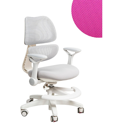 Кресло детское Ergosmart Antey, ткань, пластик, корпус белый, подставка для ног, с чехлом розовым, серый - 2