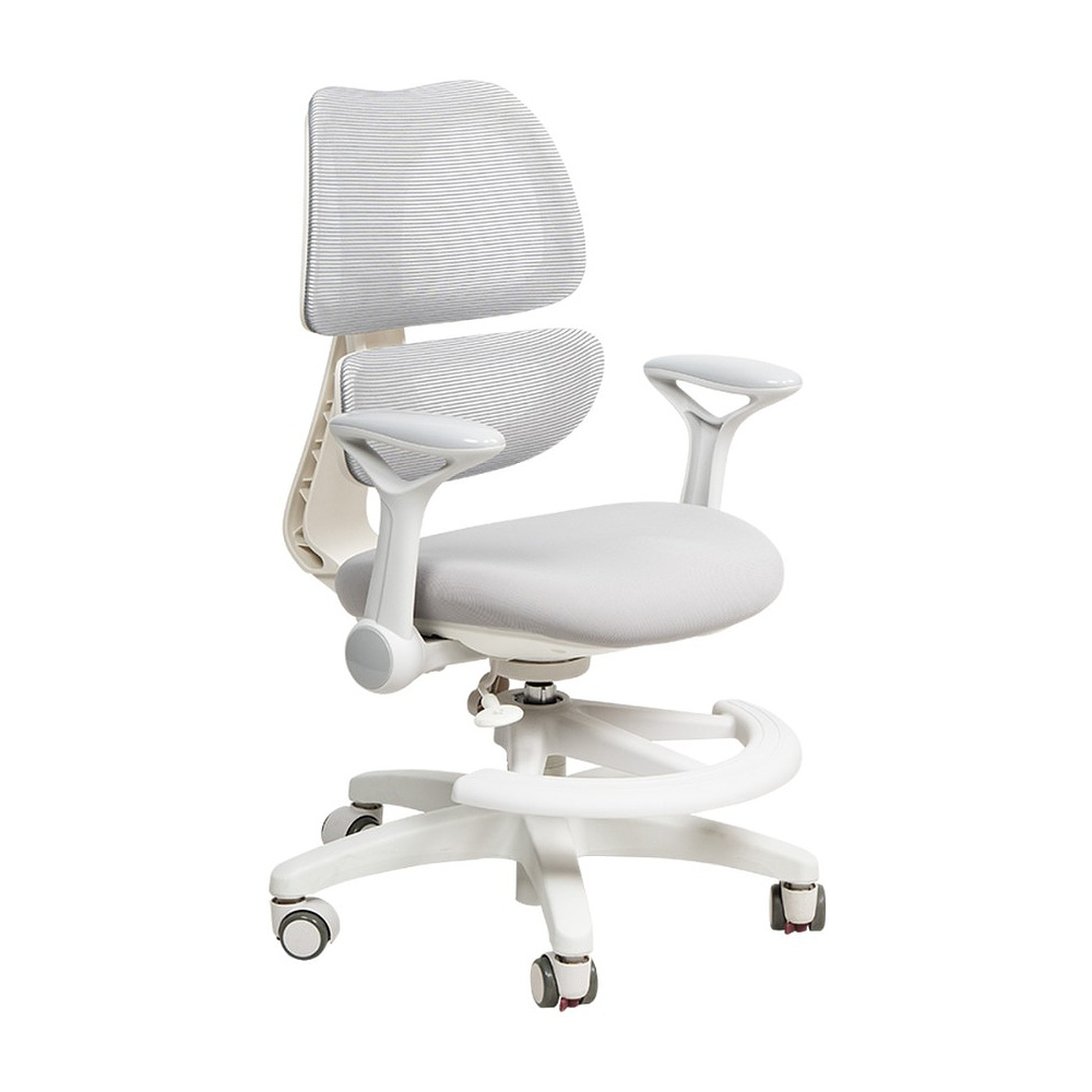 Кресло детское Ergosmart Antey, ткань, пластик, корпус белый, подставка для ног, с чехлом розовым, серый - 3