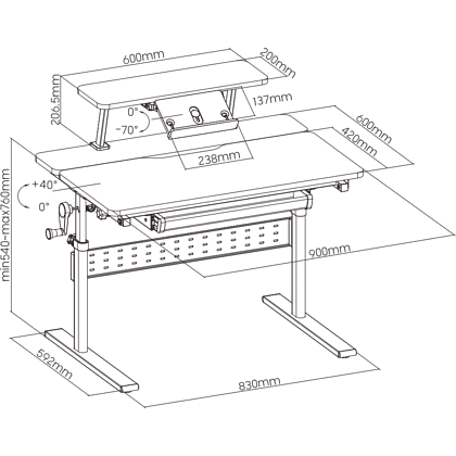 Стол Ergosmart E601S GREY, 900х600х(540-760) мм - 11
