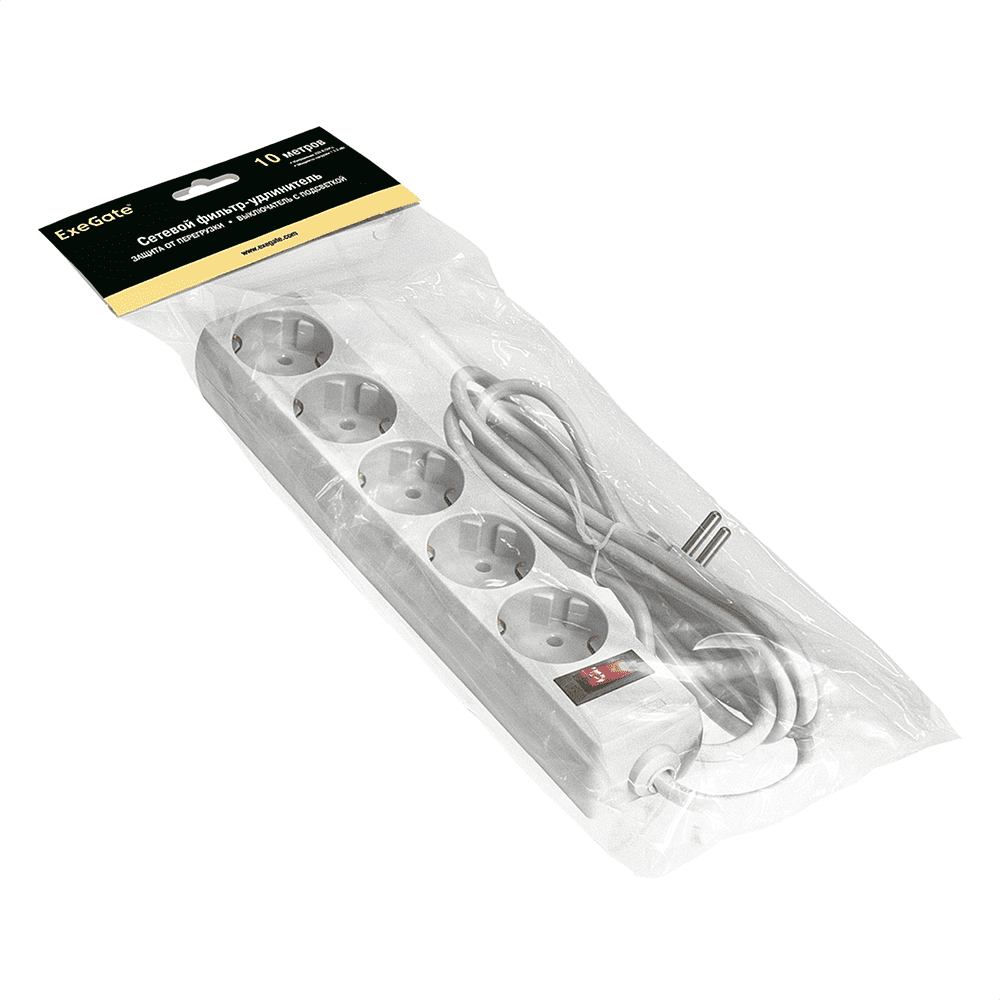 Сетевой фильтр ExeGate SP-5-10W, EX279182RUS, 5 розеток, 10 м, белый - 2