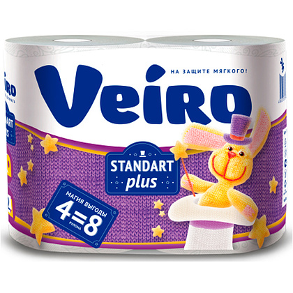 Бумага туалетная "Veiro Standart Plus", 2 слоя, 4 рулона