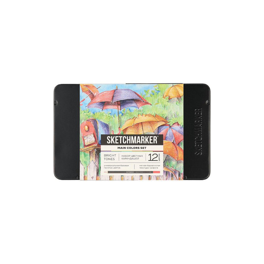Карандаши цветные "Sketchmarker Основные цвета", набор 12 цветов, жестяной пенал