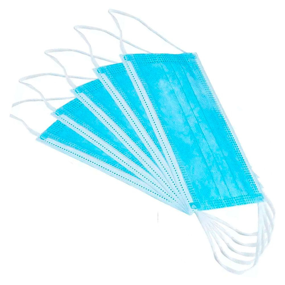 Маска одноразовая трехслойная прямоугольная с фиксатором для носа, 100 шт/упак, голубой - 2