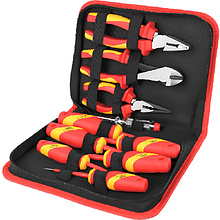 Набор ручного инструмента "Deli", диэлектрический, 10 предметов, сумка, красный, желтый