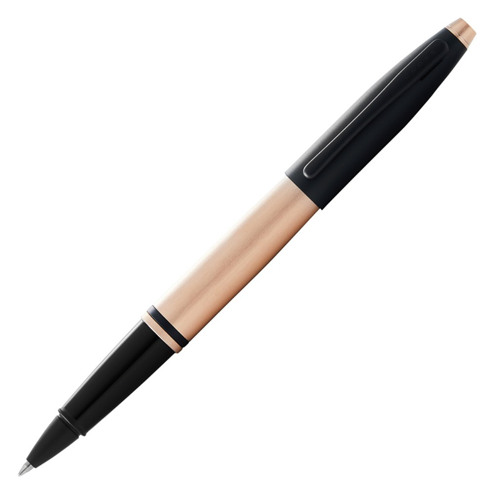 Ручка роллер Cross "Calais Brushed Rose Gold Plate & Black Lacquer", 0,7 мм, розовое золото, черный, стерж. черный