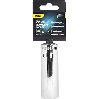 Головка торцевая шестигранная Deli YS EDQ4319 1/2", 19 мм, глубокая,  серебристый