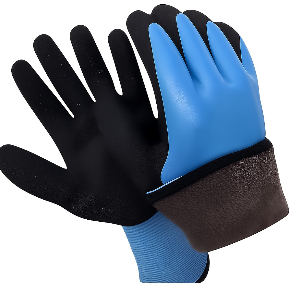 Перчатки полиэстеровые BVB, с латексным покрытием, 10 кл. вязки, с внутр. ворс. начесом, синий, черный