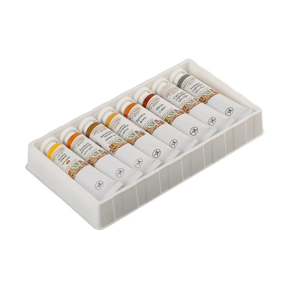 Краска акриловая металлик "Декола", набор 8 цветов, 18 мл, тубы - 5