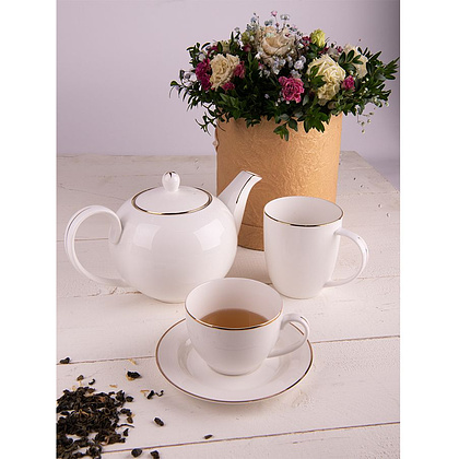 Чашка с блюдцем "Gold", фарфор, 250 мл, белый, золотистый - 3