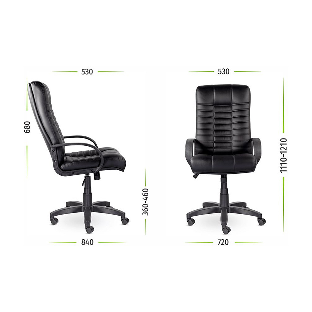 Кресло для руководителя UTFC Атлант В пластик, кожа К-01, черный  - 6