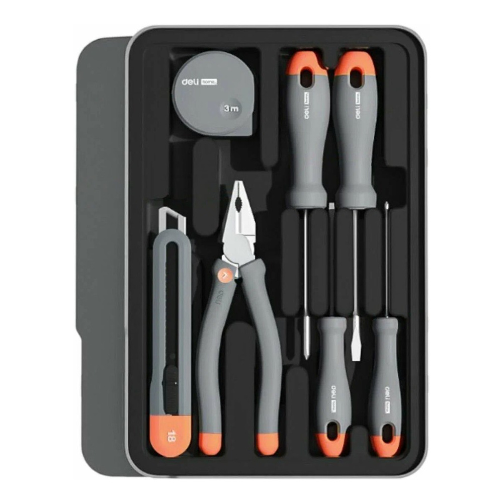 Набор ручного инструмента Deli HS H1001-ADE, 15 предметов, бокс, Soft Touch, оранжевый - 2