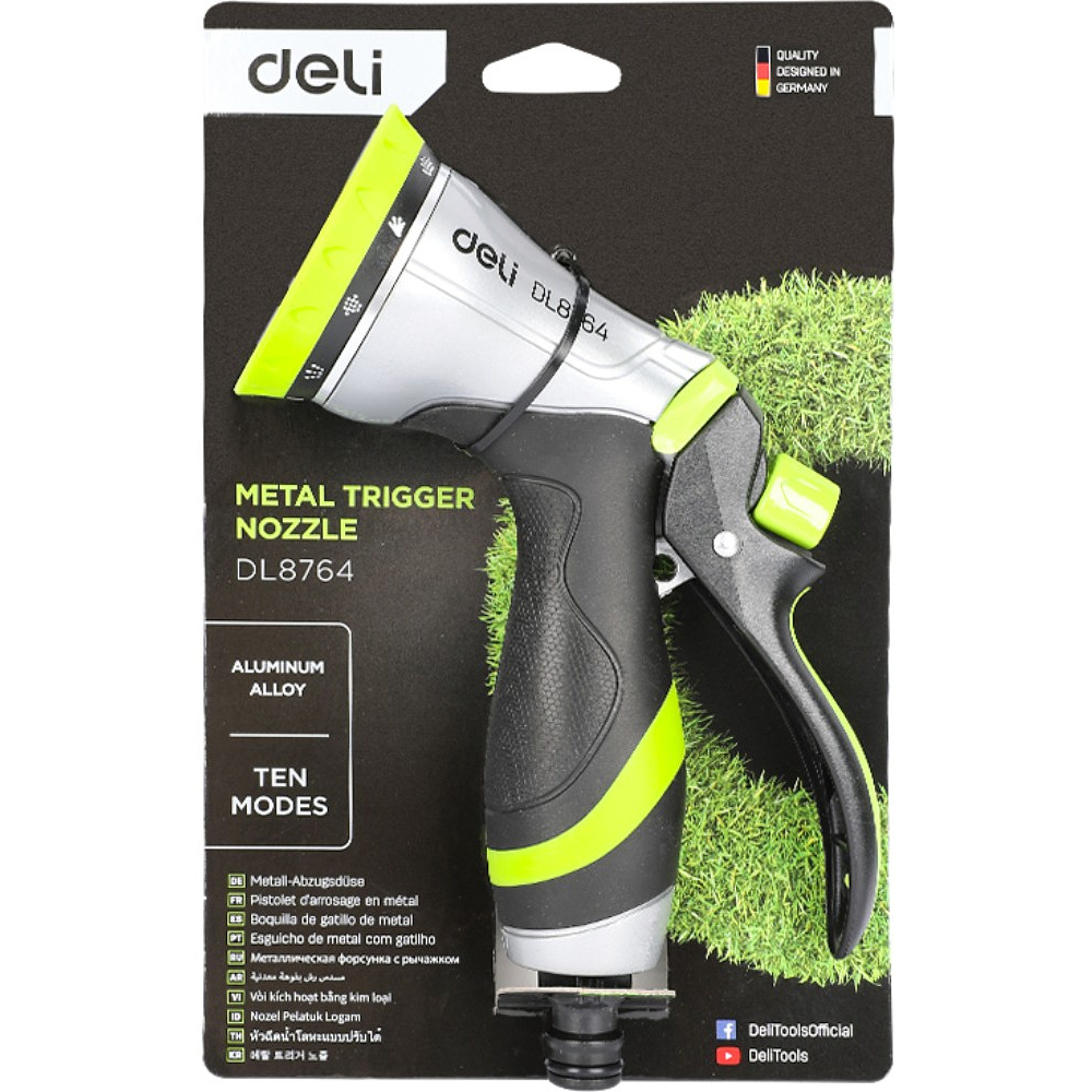 Пистолет-распылитель Deli GS EDL8764, 10 функций, быстросъем, фиксатор курка, корпус аллюм., черный, зеленый - 4