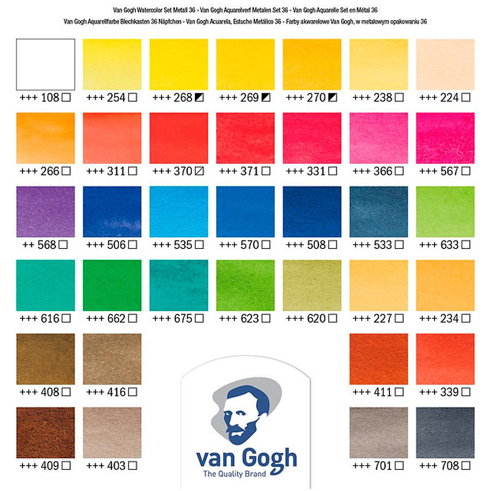 Набор красок акварельных "Van Gogh", 36 цветов, кюветы - 2