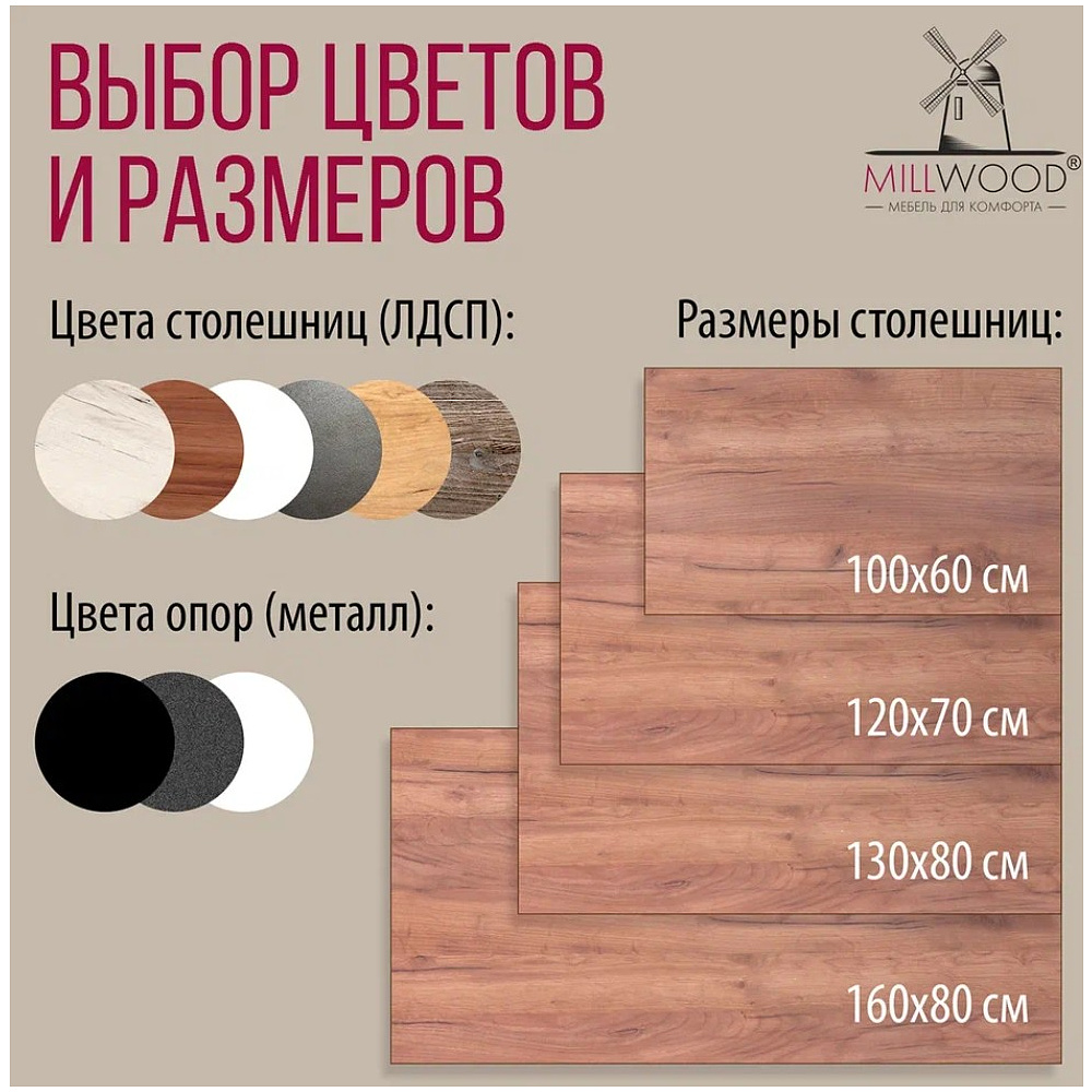 Стол Millwood Сеул, 1200х700 мм, дуб табачный крафт, черный - 10