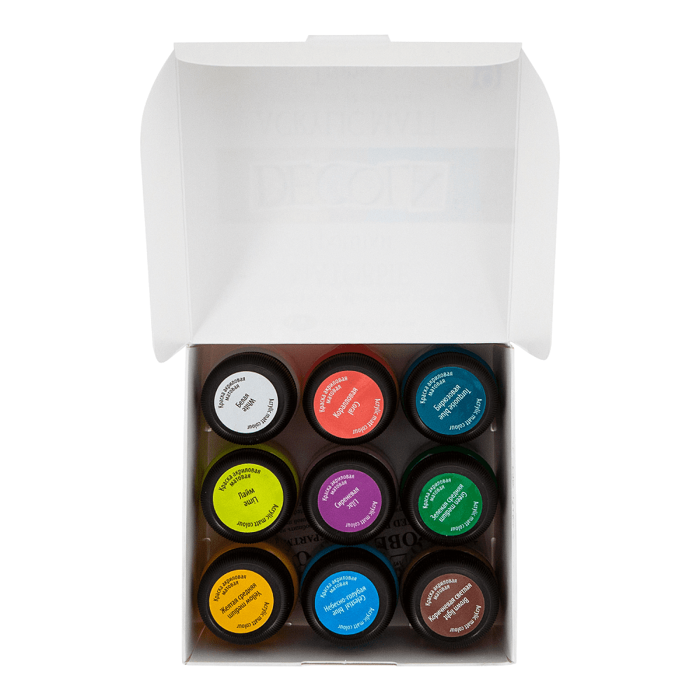 Краска акриловая матовая "Декола тропики", набор 9 цветов, 20 мл, банки - 6