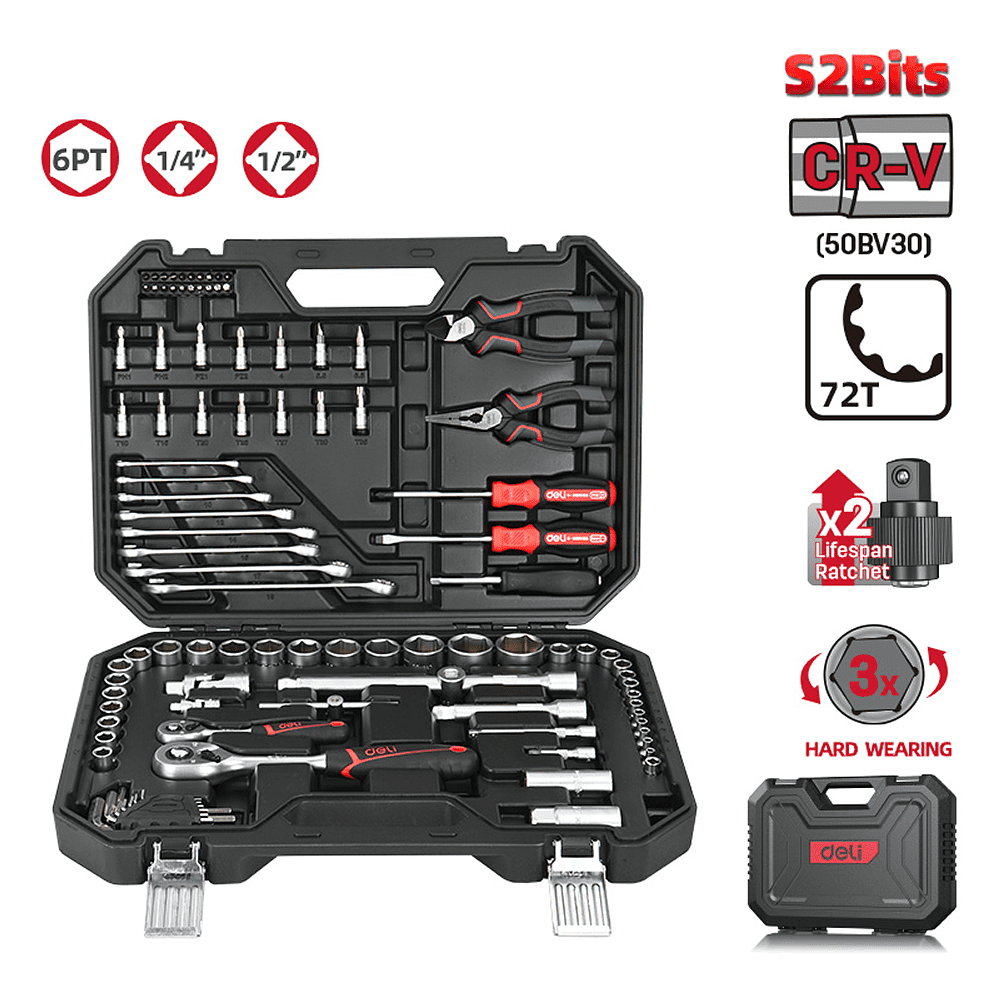 Набор инструмента Deli RS EDQ45100, 1/4", 1/2", 100 шт. - 8