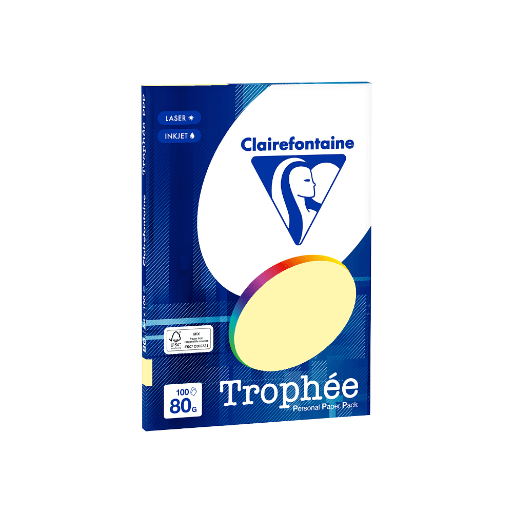 Бумага цветная "Trophée", А4, 100 листов, 80 г/м2, светло-желтый