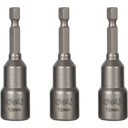 Набор насадок шестигранных магнитных Deli YS EDL4812T, 12 мм, 3 шт, HEX 1/4", серебристый