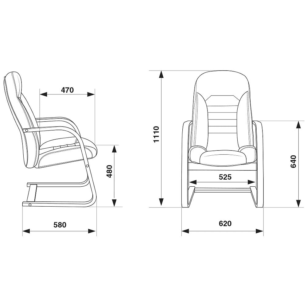 Кресло на полозьях Бюрократ "T-9923WALNUT-AV" натуральная кожа, дерево, черный - 6