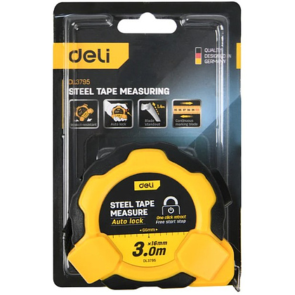 Рулетка Deli YS EDL3795, 3 м х 16 мм, желтый, черный - 11