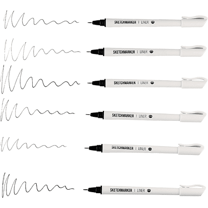 Набор ручек капиллярных "Sketchmarker", 6 шт (0.05, 0.1, 0.2, 0.3, 0.4, 0.5 мм), лайнер, черный  - 2