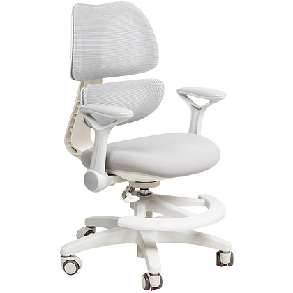 Кресло детское Ergosmart Antey, ткань, пластик, корпус белый, подставка для ног, с чехлом салатовым, серый - 3