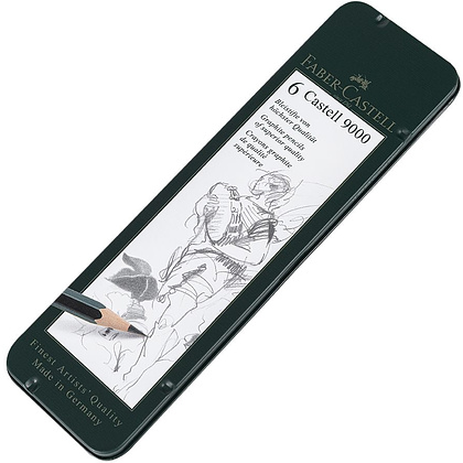 Набор карандашей чернографитных "Castell 9000", HB-8B, 6 шт., в металлической коробке