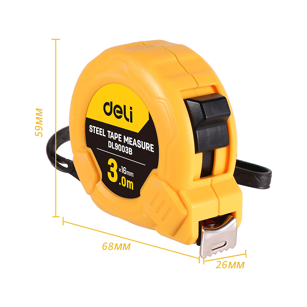 Рулетка Deli "EDL9003B", 3 м, желтый - 6