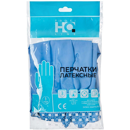 Перчатки латексные HQ Profiline, р-р L, с х/б покрытием, синий - 3