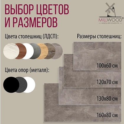 Стол Millwood Сеул, 1200х700 мм, бетон, черный - 10