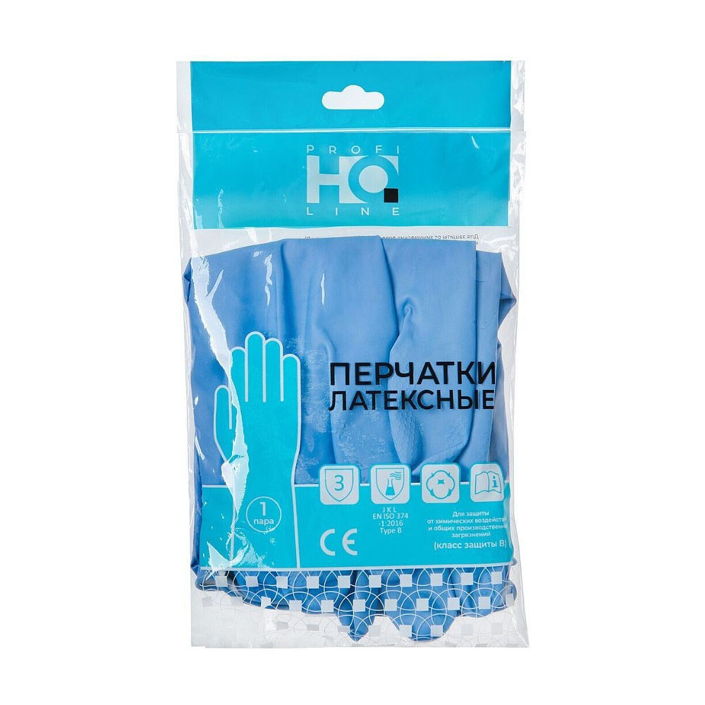 Перчатки латексные HQ Profiline, р-р M, с х/б покрытием, синий - 3