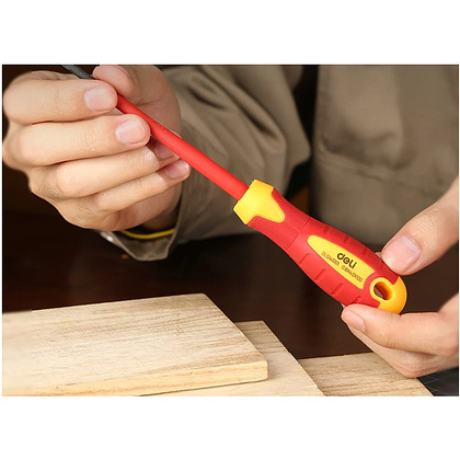 Отвертка диэлектрическая Deli YS EDL5141001, SL4х100 мм, желтый, красный - 3