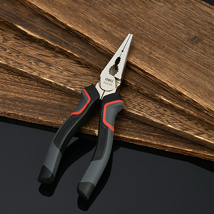 Длинногубцы Deli RS EDL0104, 200 мм, черный, красный - 5