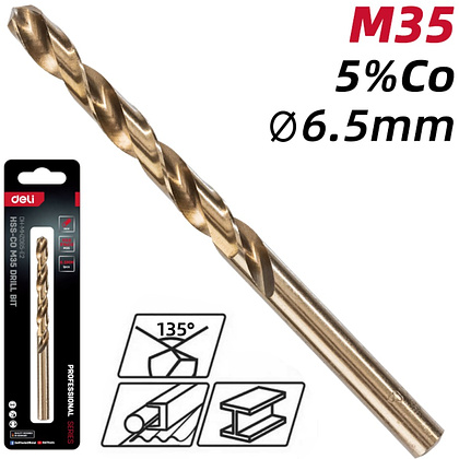 Сверло по металлу Deli RS EDH-MHZ065-E2, 6.5 мм, DIN 338, HSCo 5% - 2