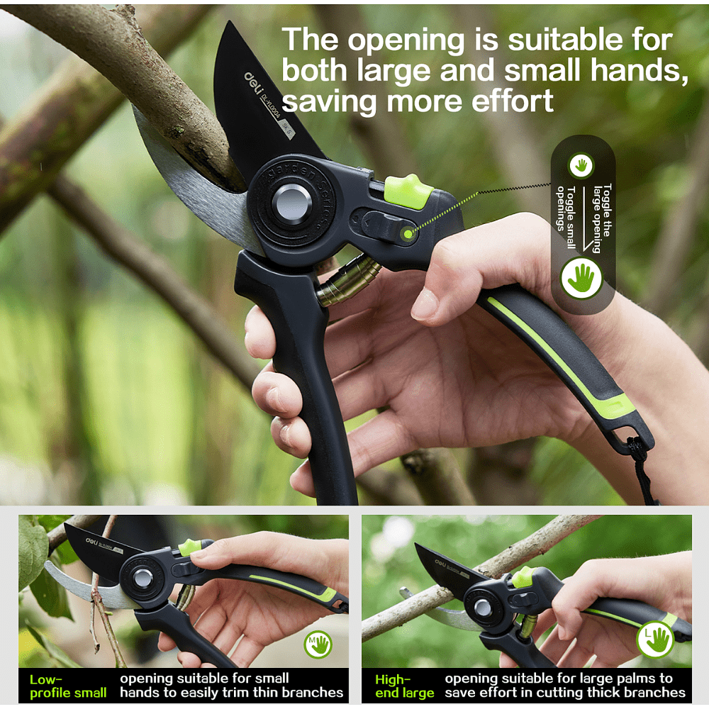 Секатор садовый Deli GS EDL-YL0004, 216 мм, SK5, черный - 4