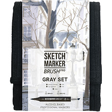 Набор маркеров перманентных двусторонних "Sketchmarker BRUSH Gray Set"