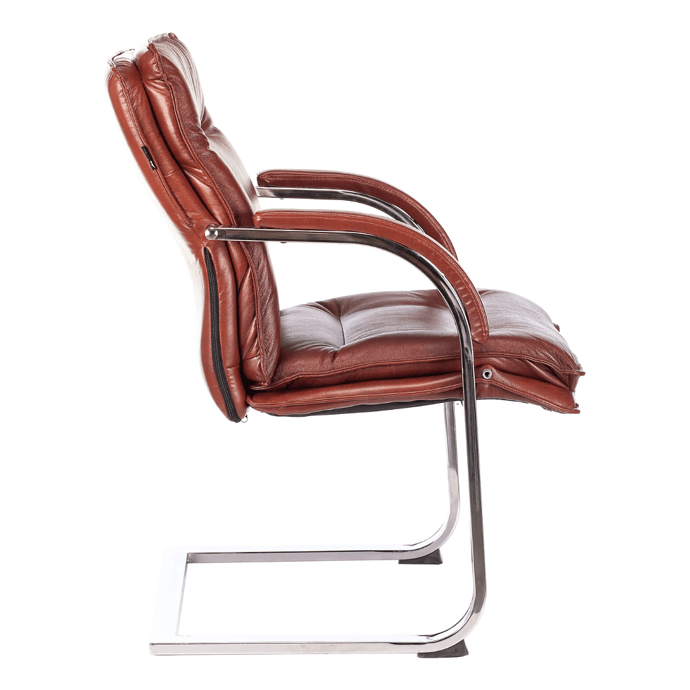 Кресло на полозьях "Бюрократ T-9927SL-LOW-V", натуральная кожа, светло-коричневый, металл хром - 2