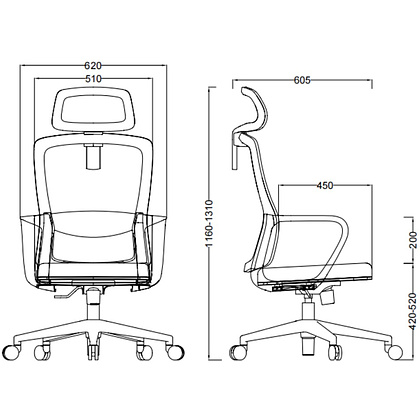 Кресло компьютерное SitZone U-060A, сетка, ткань, черный, пластик, 2 шт/упак - 7