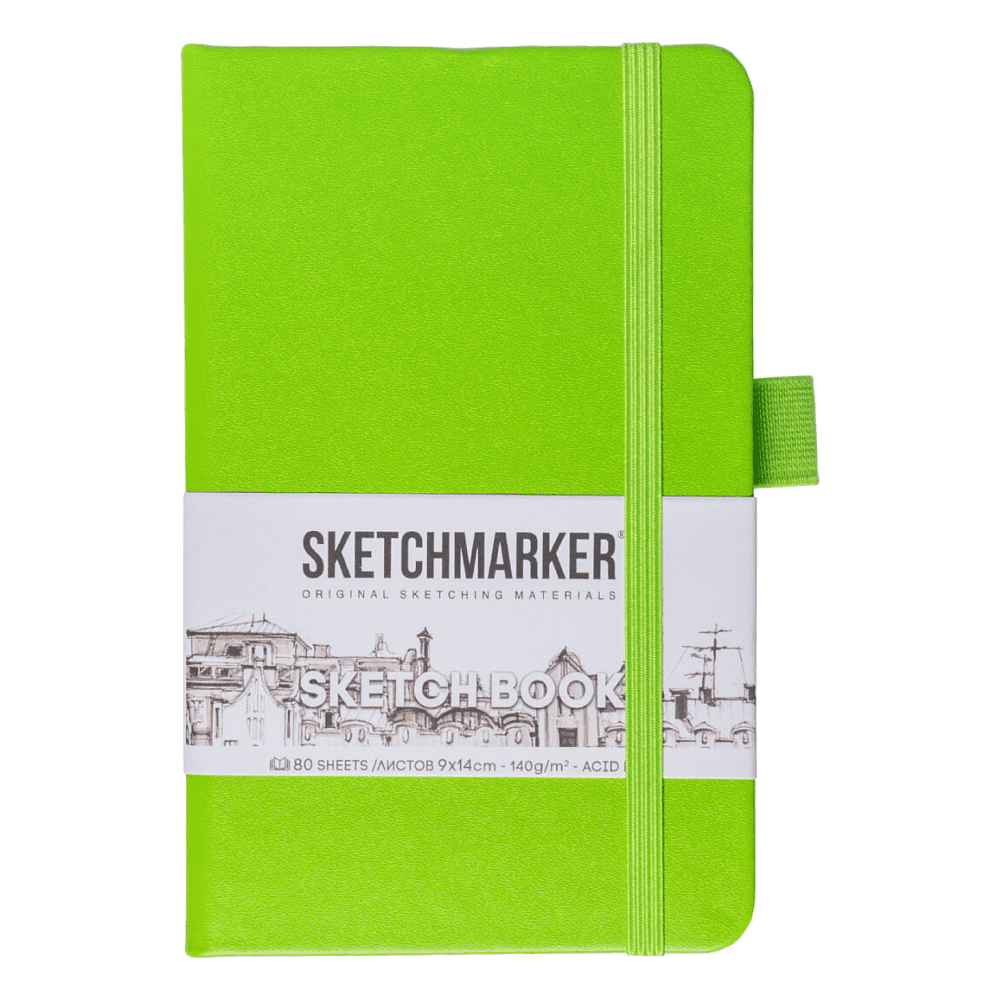 Скетчбук "Sketchmarker", 9x14 см, 140 г/м2, 80 листов, зеленый луг