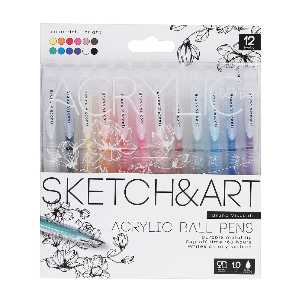Набор ручек акриловых "Sketch&Art", 1 мм, 12 шт, ассорти