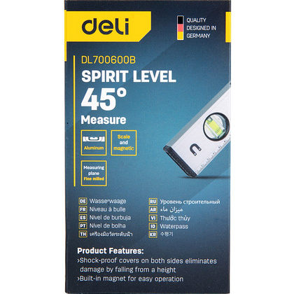 Уровень строительный Deli YS EDL700600B, 600 мм, магнит, алюминиевый сплав - 2