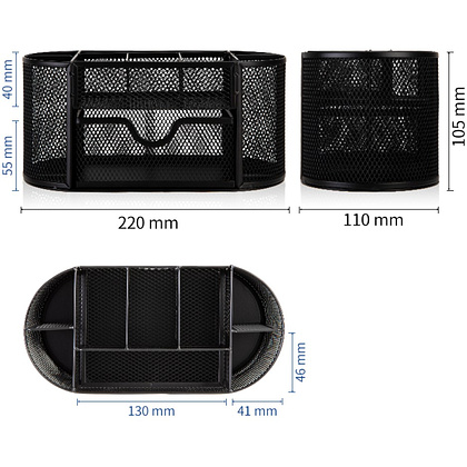 Подставка для канцелярских мелочей Deli "Овальная", 220x112x104 мм, черный - 3