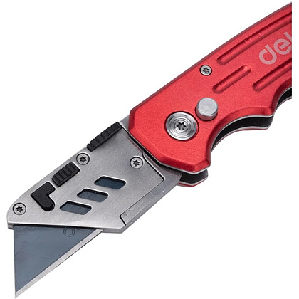 Нож строительный складной Deli RS EDL040, трапеция, 19T, красный - 6