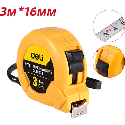 Рулетка Deli "EDL9003B", 3 м, желтый - 2