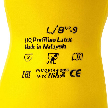 Перчатки латексные HQ Profiline, р-р M, с х/б покрытием, желтый - 7