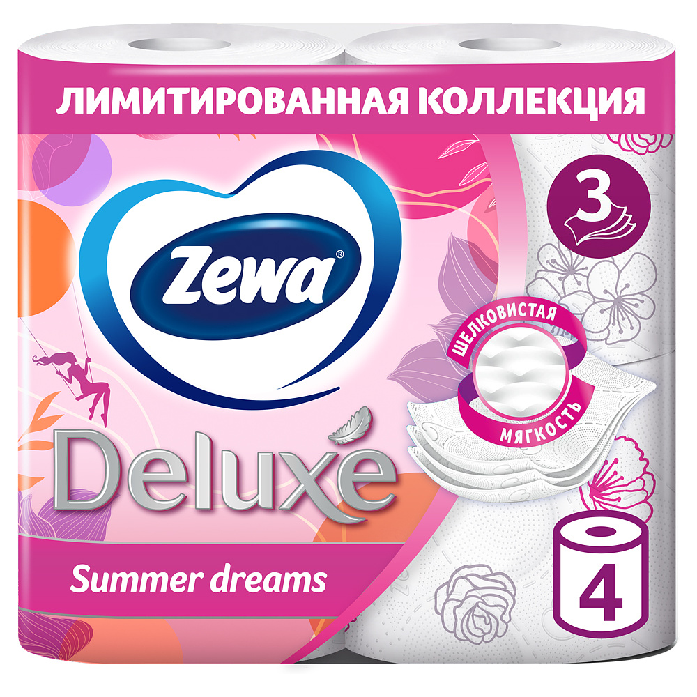 Бумага туалетная "Zewa Deluxe", 3 слоя, 4 рулона - 2