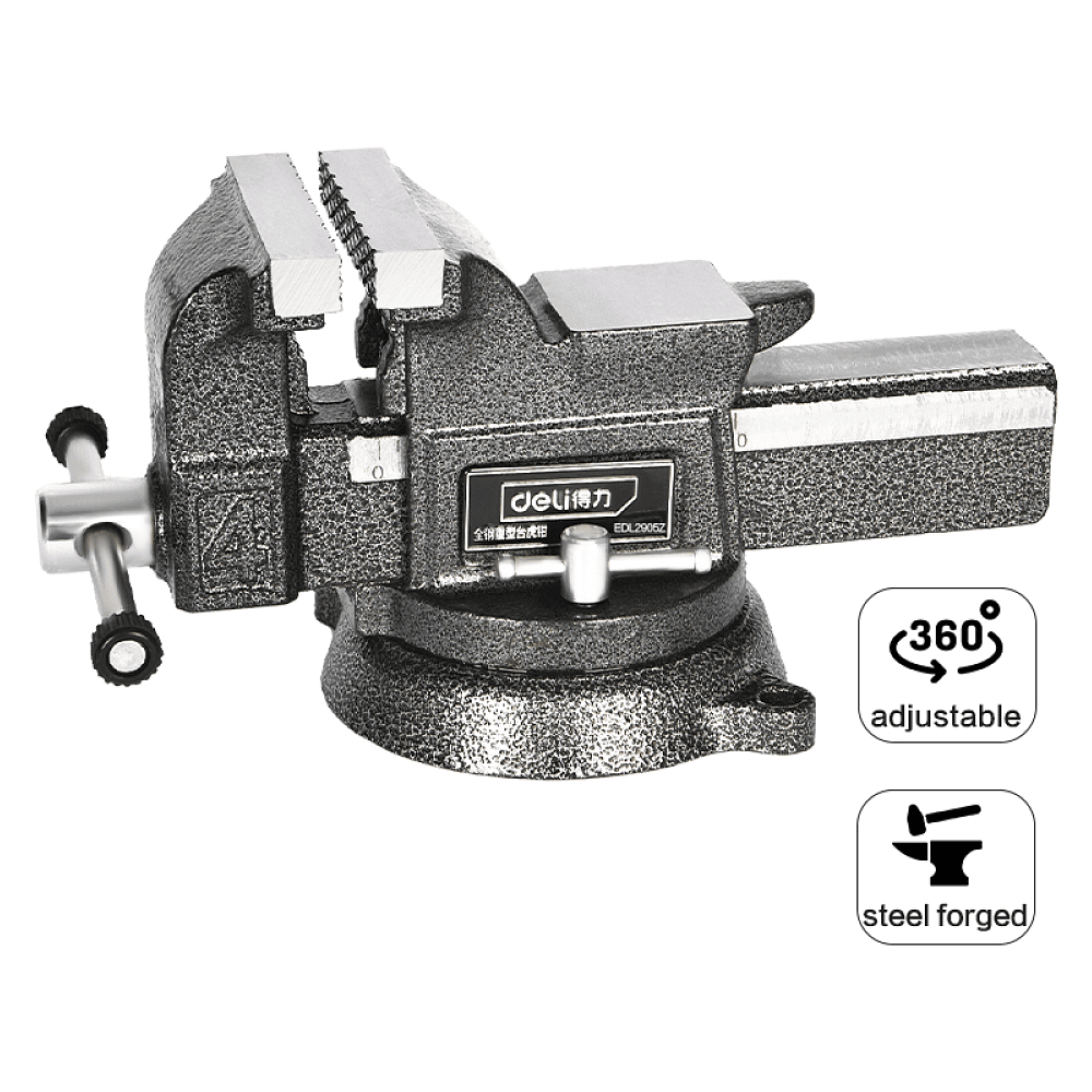 Тиски стальные Deli YS EDL2905Z, поворотные, с наковальней, 5"-125 мм - 7