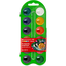 Краски акварельные "Цветик", 12 цветов, пластик, зеленый