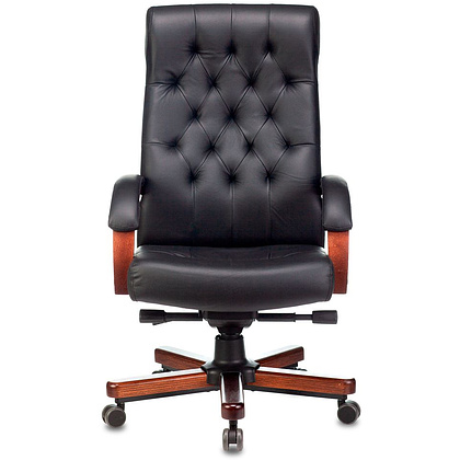 Кресло для руководителя Бюрократ T-9928WALNUT, кожа, металл/дерево, черный - 2